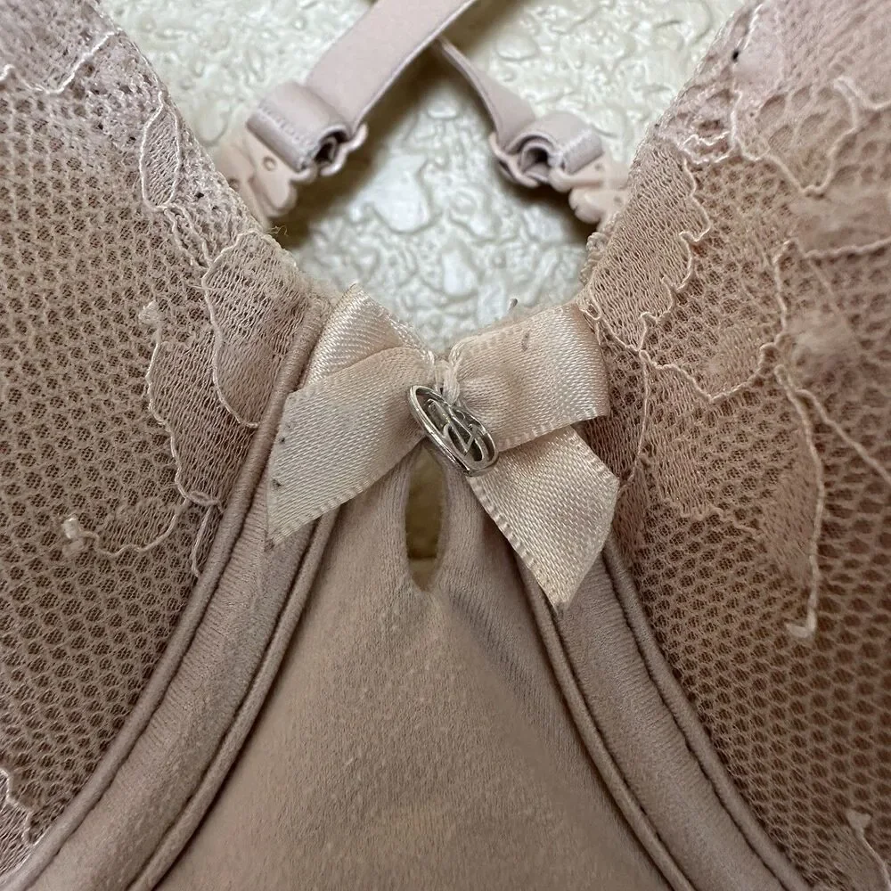 32DD Victoria's Secret body by lined Demi underwire Bra Beige Lace Full Coverage